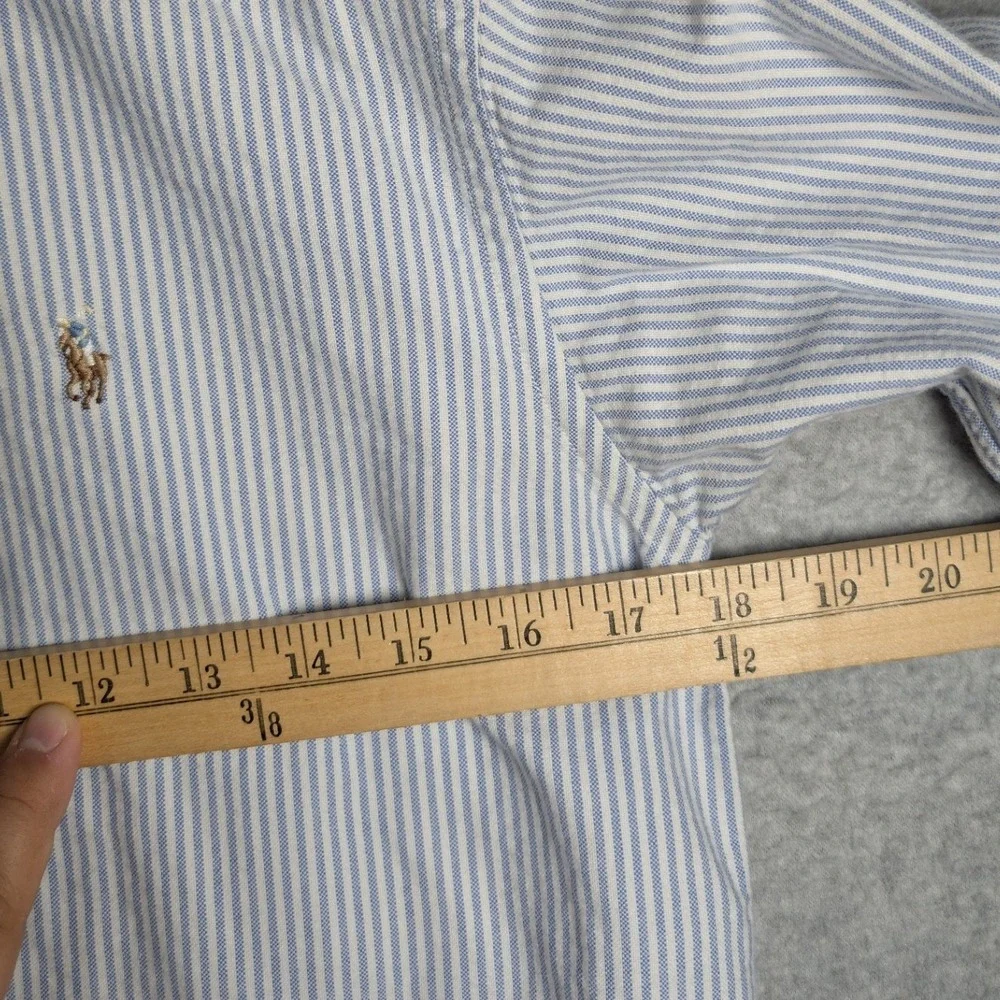Ralph Lauren Boys Blue White Striped Oxford Button Down Shirt Size 14 Cotton